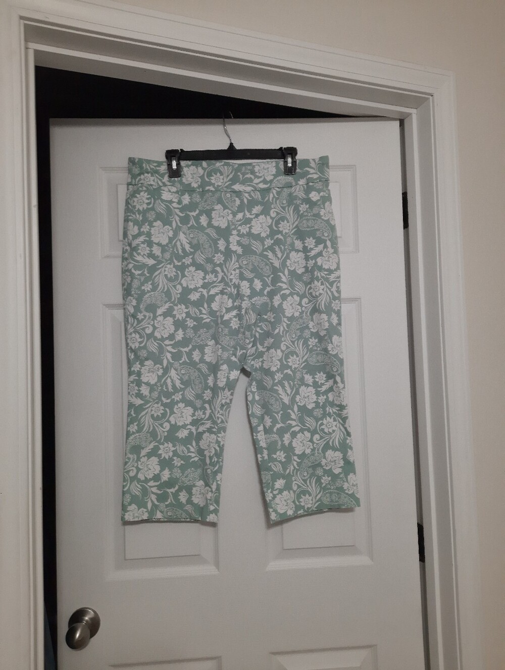 Kim Rogers Capri Pants Size 18 Green Floral Stretch Casual Pullon